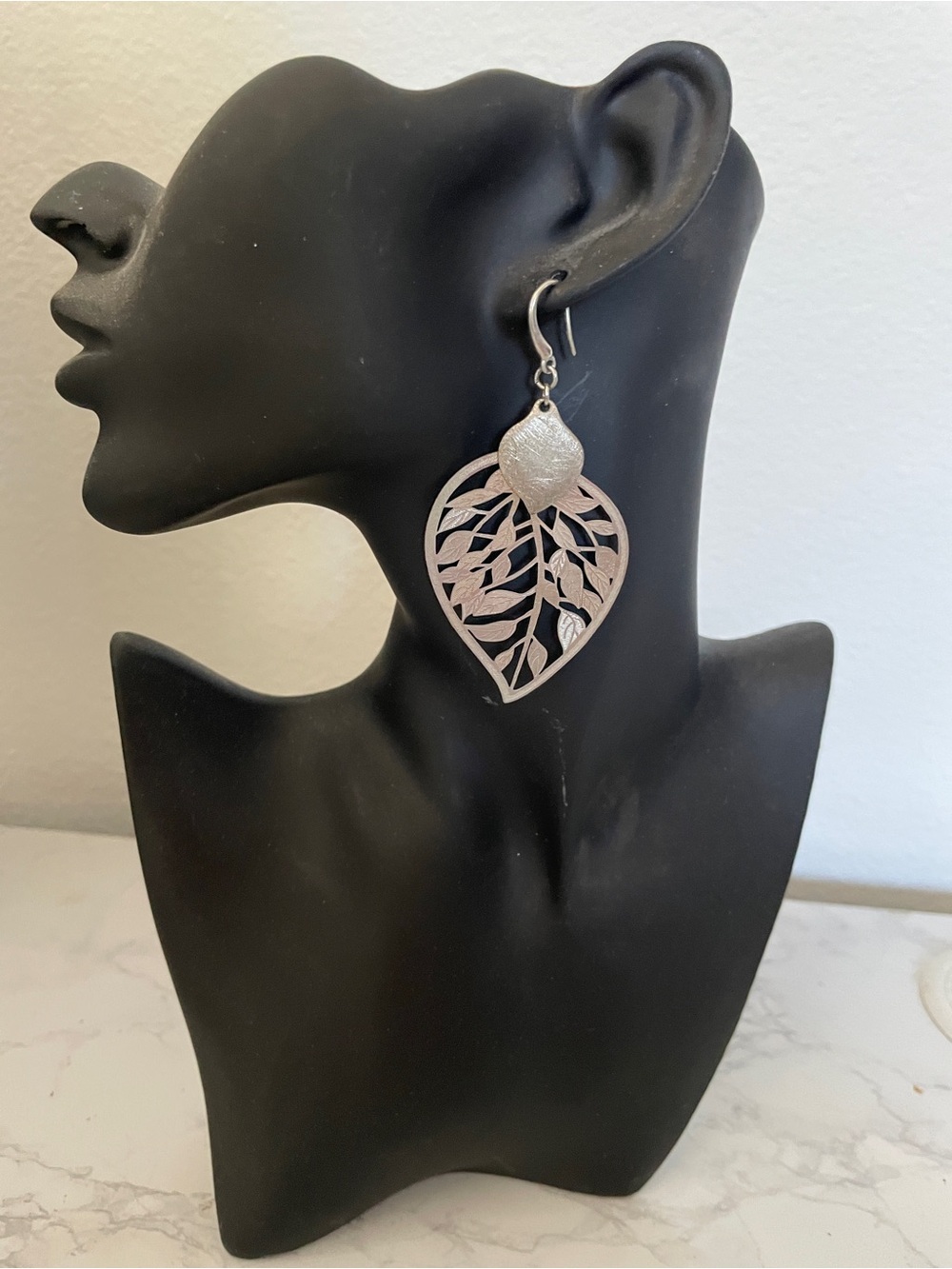 Silver Leaf Filigree Drop Earrings